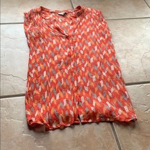 Lucky Brand Orange Print Crinkle Top Small